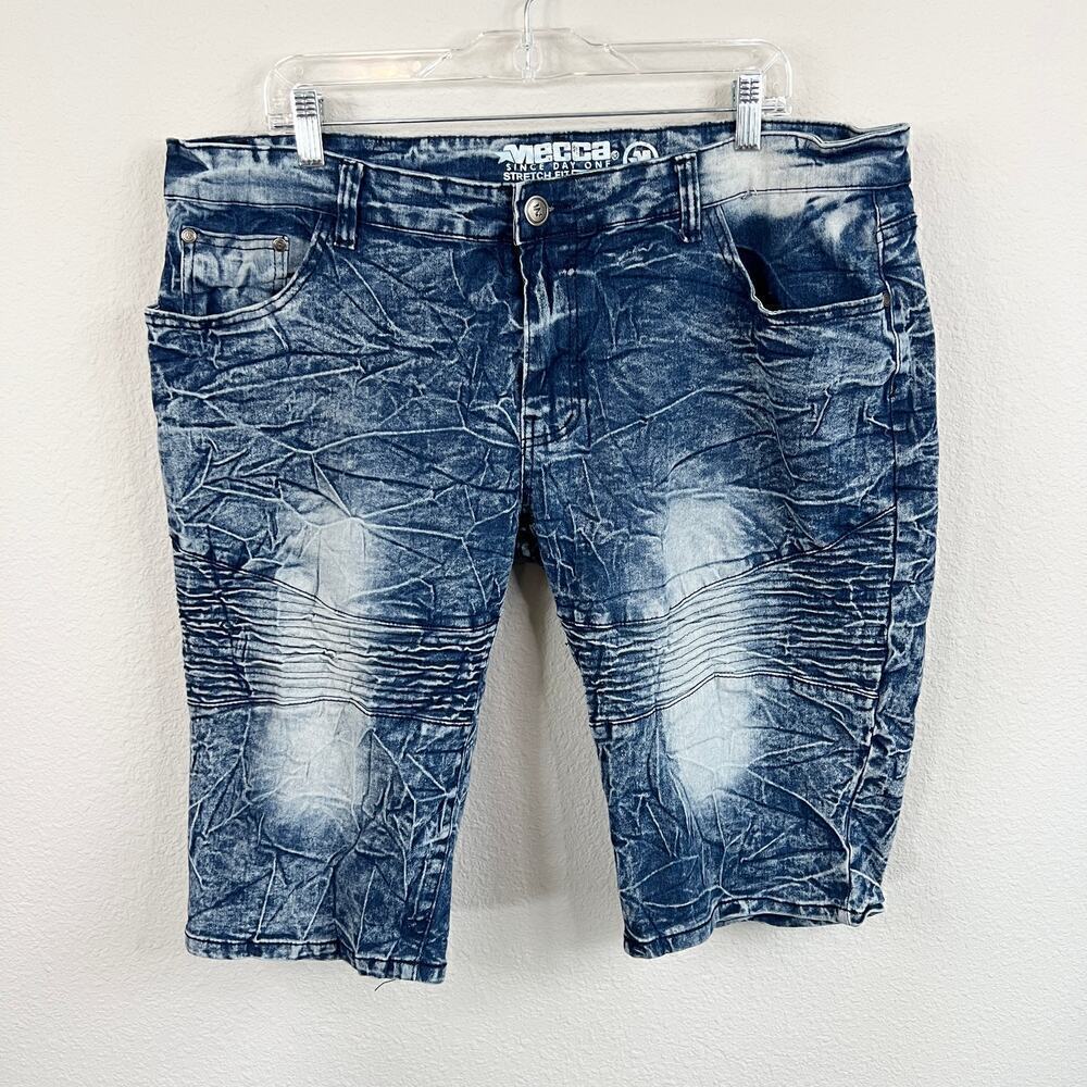 Mecca Denim Shorts Men's 40 Mid Rise Blue Acid Wash Motto Stretch Fit Retro